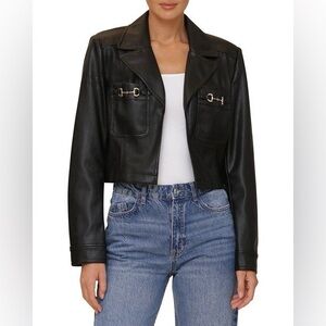 Bagatelle Collection Faux-Ever Leather Cropped Moto Jacket Black XL NWT